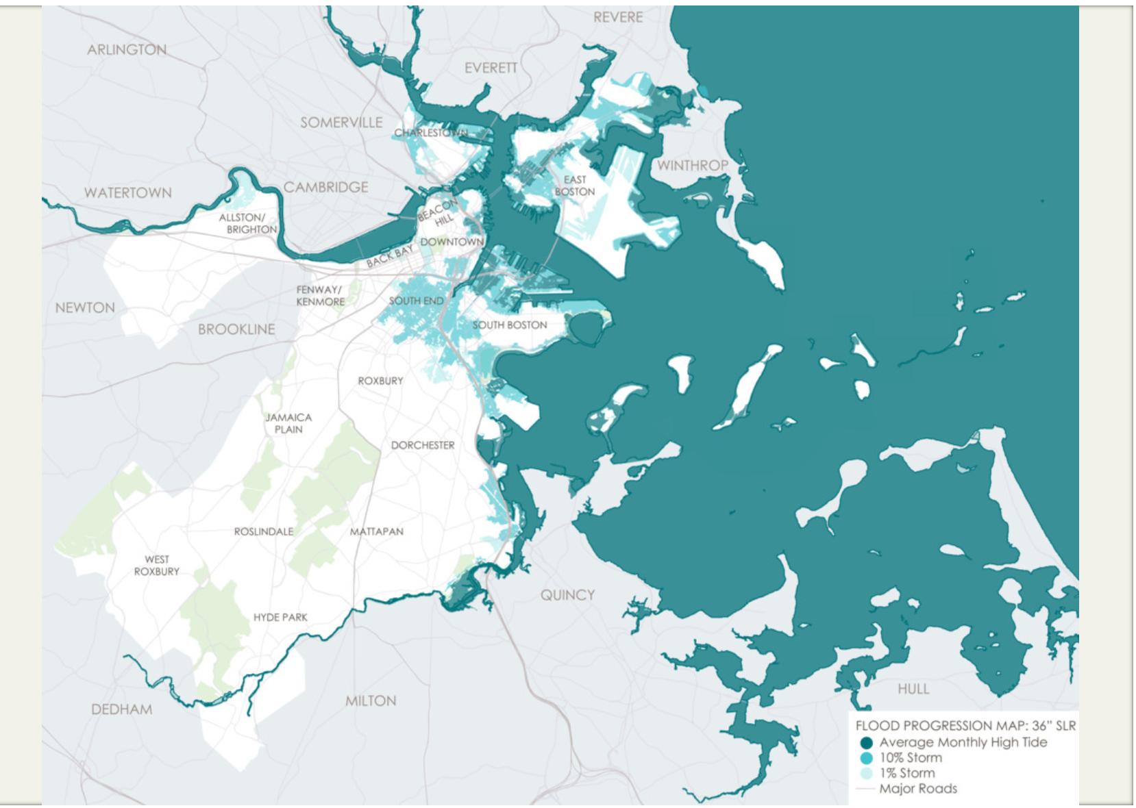 A map showing flood progression in Boston