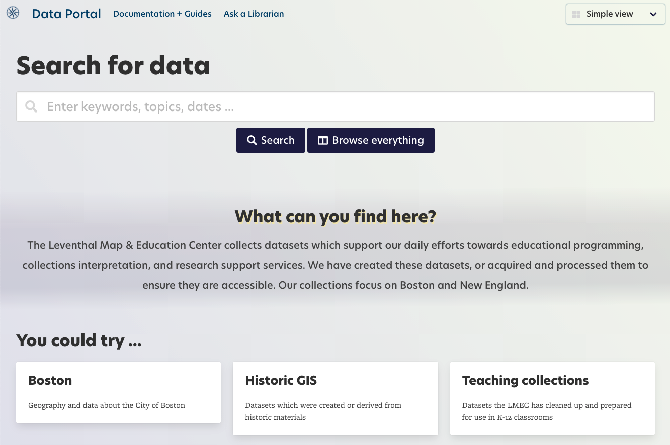 A screenshot of the Data Portal homepage