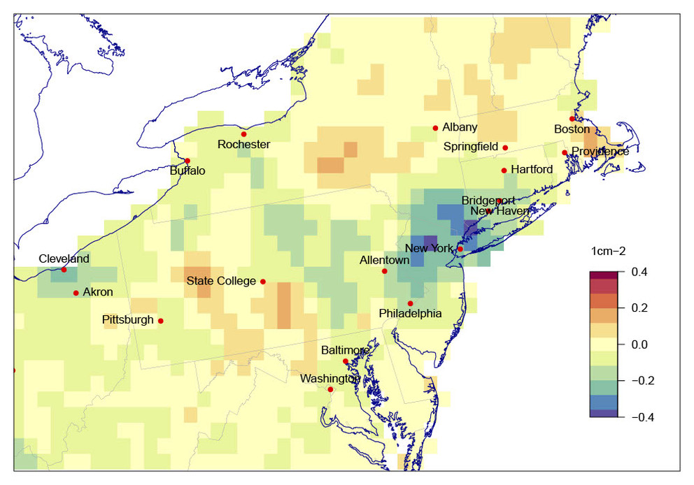 Map showing air quality in the American northeast