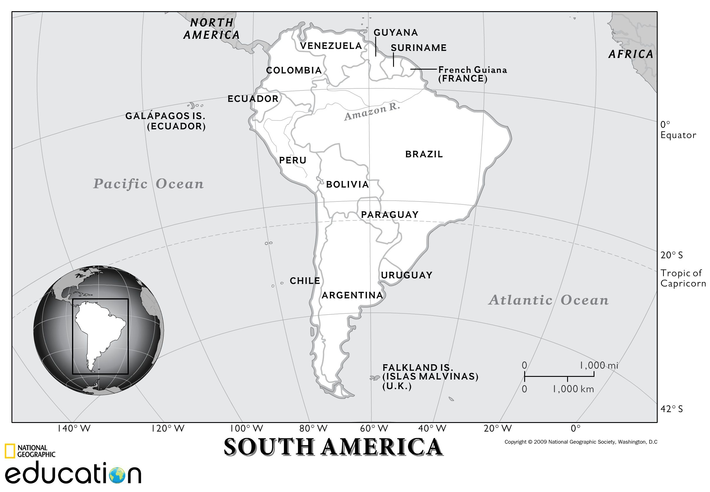 Reference map of South America