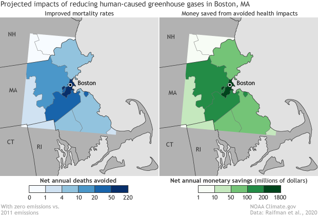 Map showing air quality around Boston