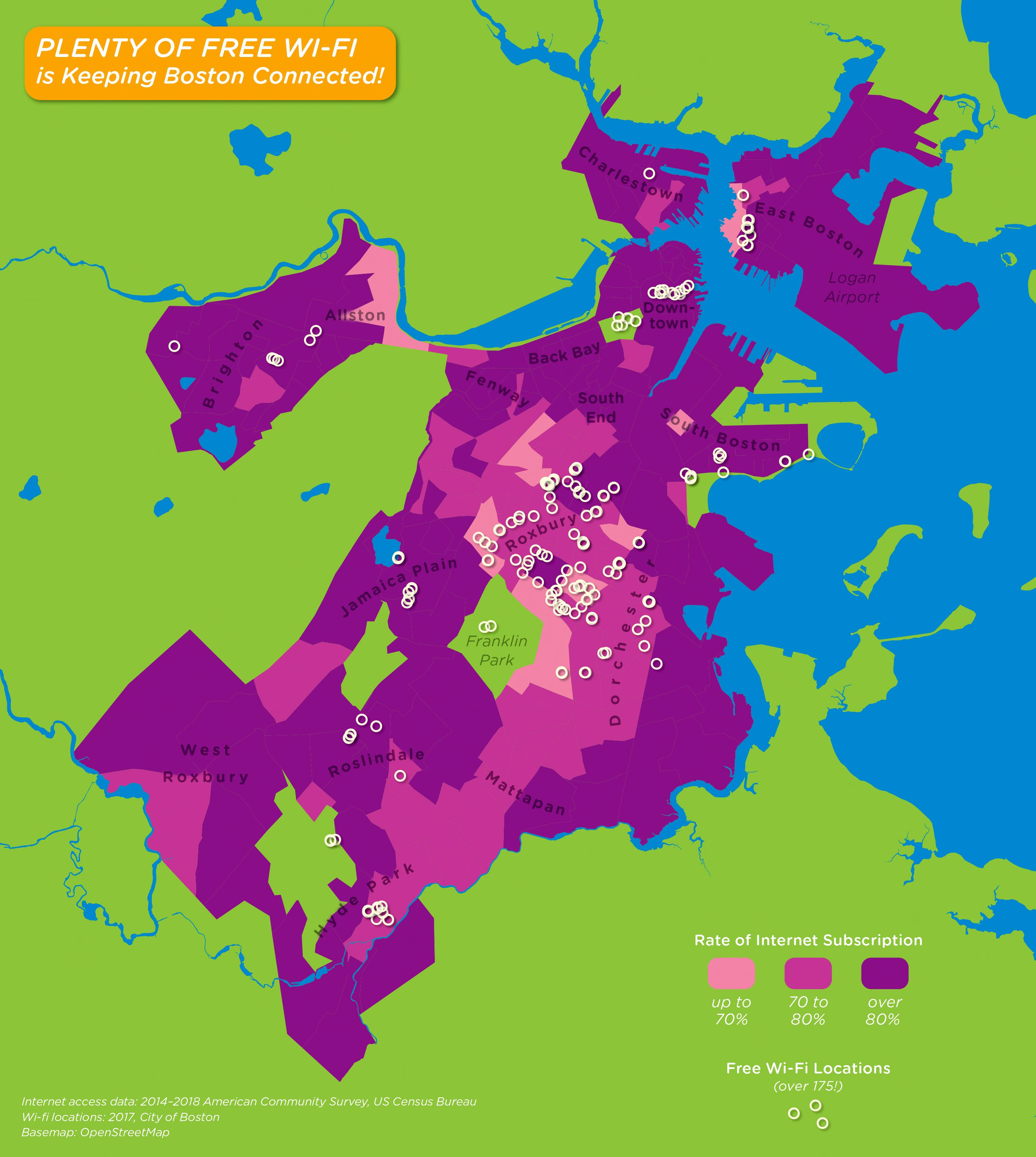 Map showing abundance of internet access in Boston
