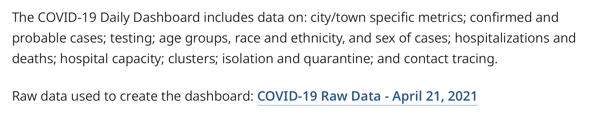 Screenshot of COVID Raw Data link