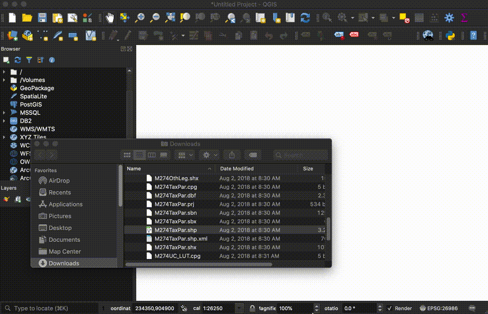 GIF of a shapefile being dragged into QGIS